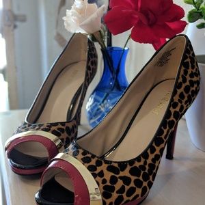 Nine West Leopard and Red open-toe heels